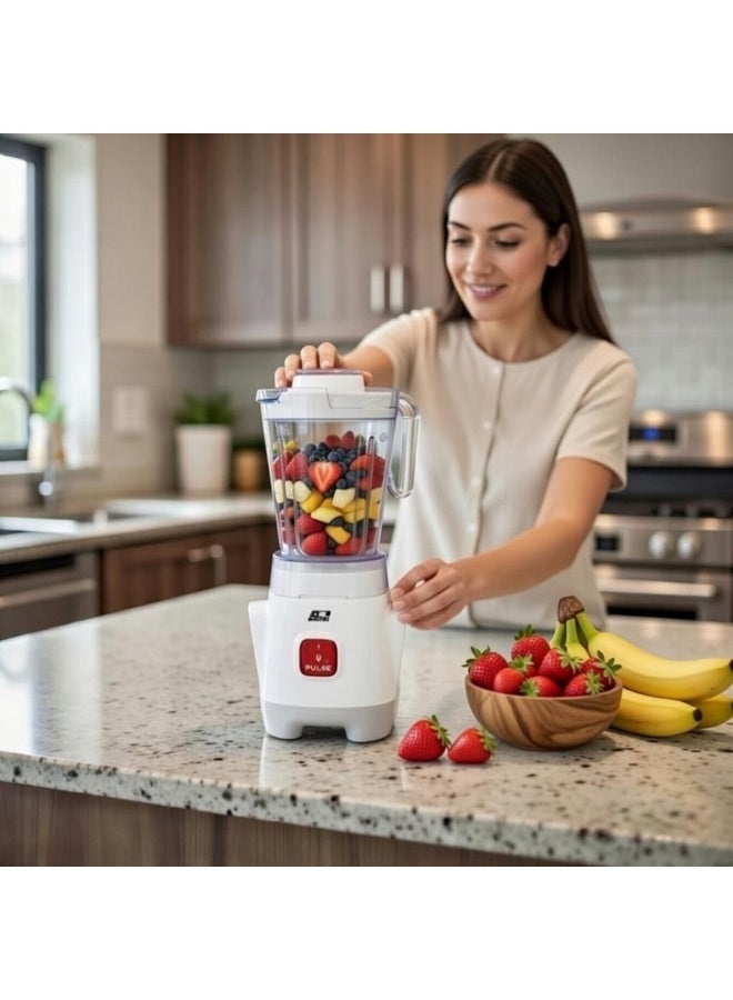 DR.ELECTRIC Electric Blender 2 in 1, 650W, 1.25L, 2 Speeds with Pulse, Stainless Steel Blades, with Grinder, White, DR.6503 - Image 2